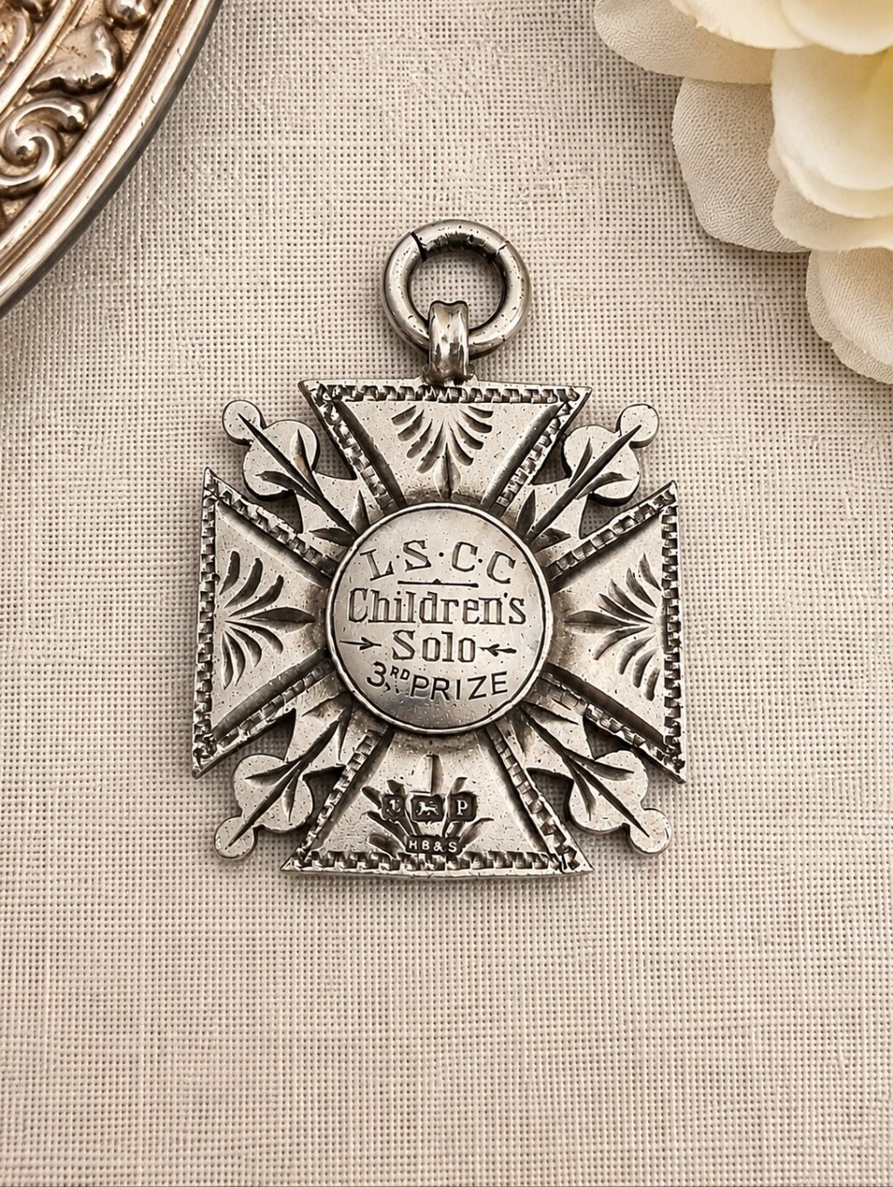 Antique 1939 Sterling Silver HB&S Children’s Solo 3rd Prize Medal Fob